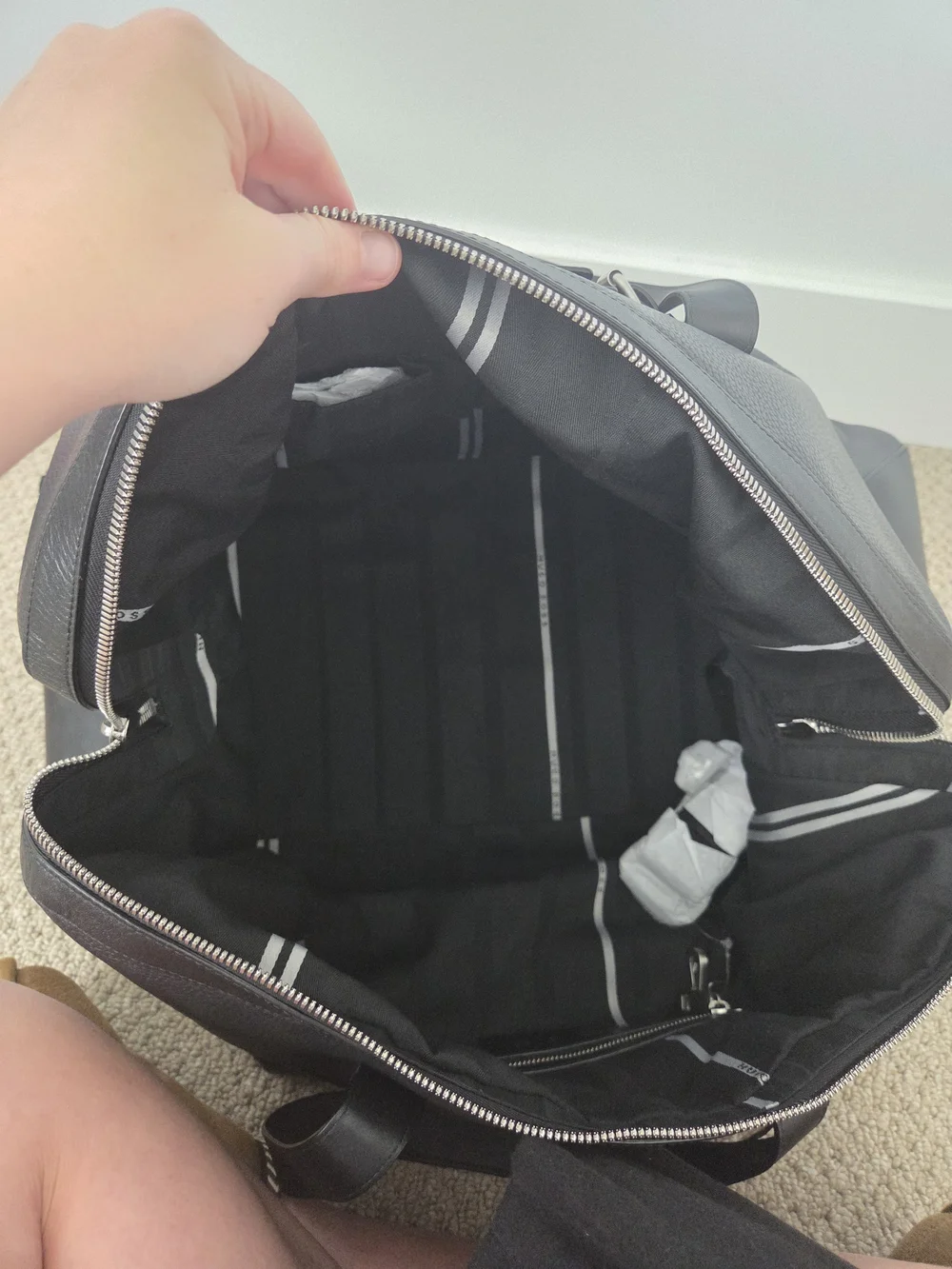 BOSS Black Leather Weekender Bag